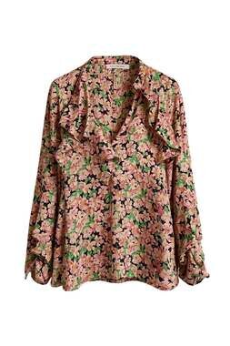 Zara Floral Print Ruffle Blouse size Small Poet Blouse